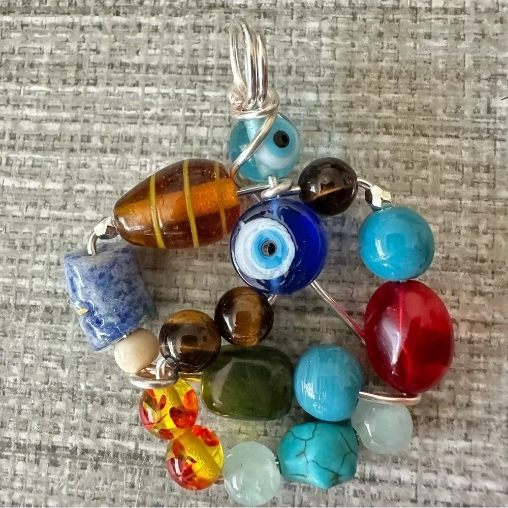 Collage beaded pendant Handmade Evil Eye necklace Multi Colored 1600 Y